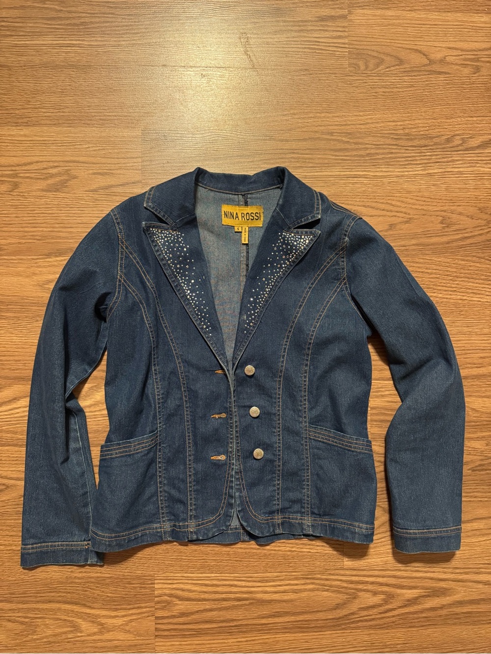 Vintage Nina Rossi Women's Dark Blue Denim Blazer Jacket
